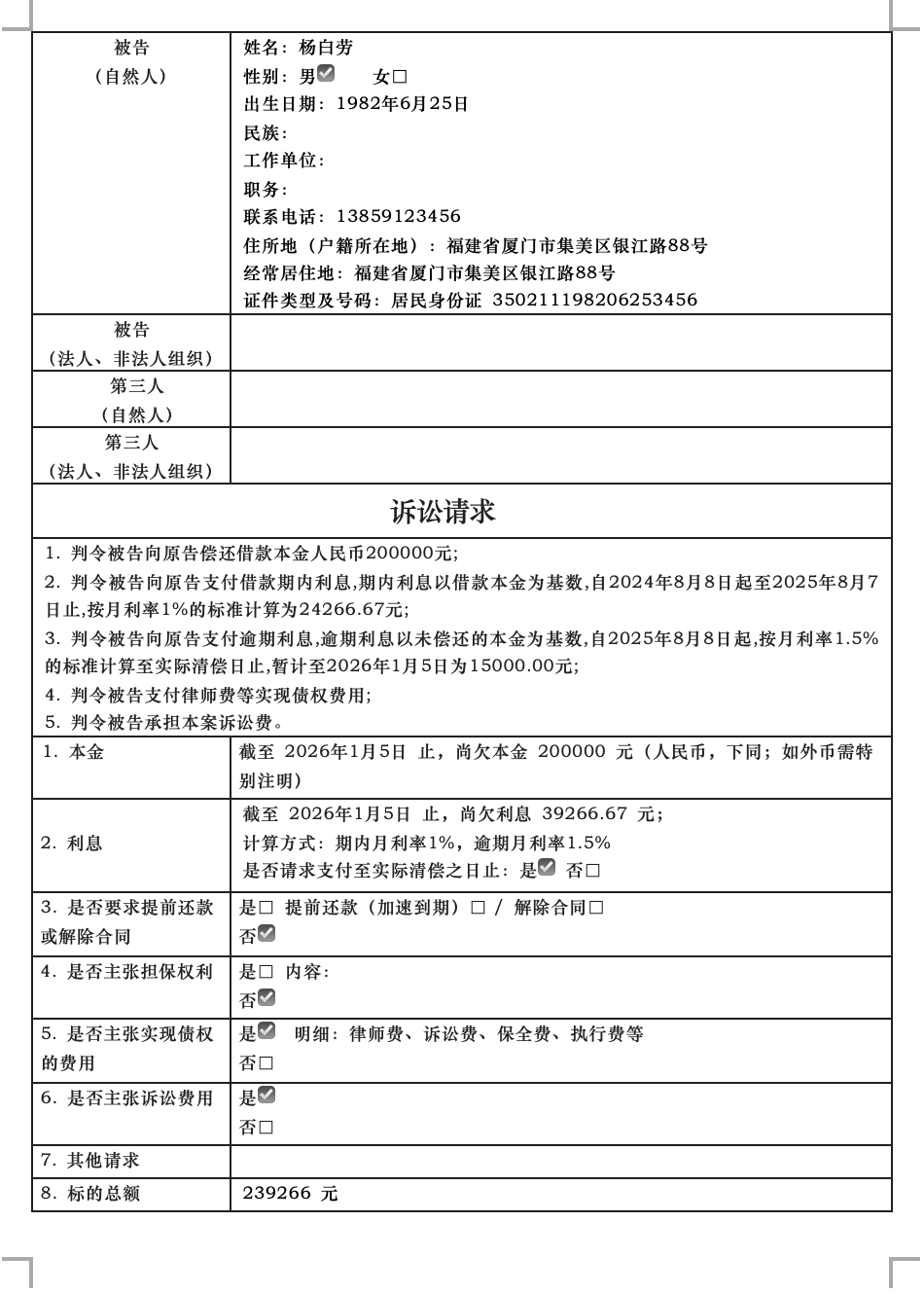 民间借贷纠纷-要素式起诉状 - 第2页